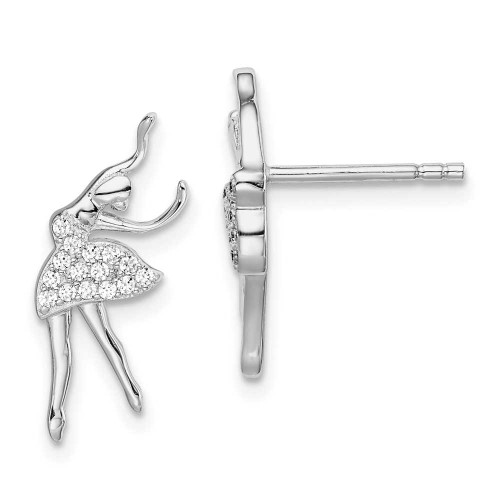 Image of 12.91mm Sterling Silver Rhodium-plated CZ Ballerina Post Earrings
