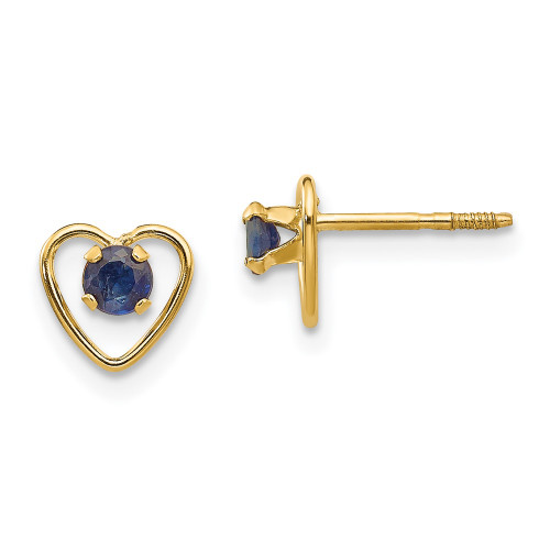 6mm 14K Yellow Gold Madi K 3mm Sapphire Birthstone Heart Earrings