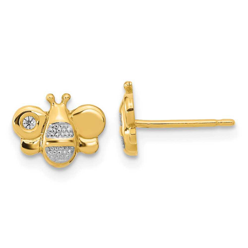 Image of 7mm 14K Yellow Gold Madi K Polished White Rhodium CZ Bee Post Earrings