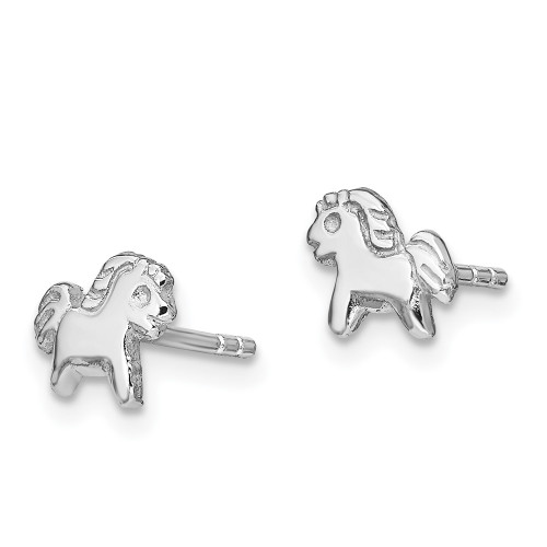 7mm Sterling Silver Rhodium-plated Polished Pony Childrens Post Earrings