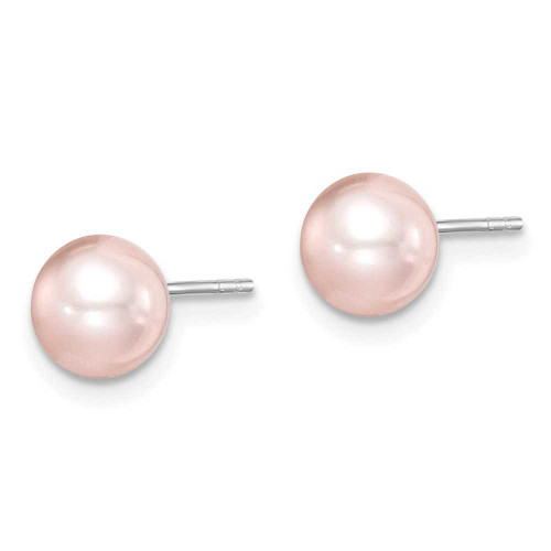Image of 6.45mm Sterling Silver Madi K Rhodium-plated Polished 6-7mm Pink Round Freshwater Cultured Pearl Childrens Stud Earrings