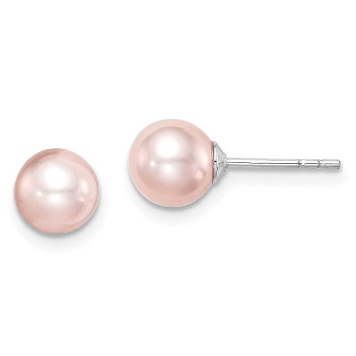 Image of 6.45mm Sterling Silver Madi K Rhodium-plated Polished 6-7mm Pink Round Freshwater Cultured Pearl Childrens Stud Earrings