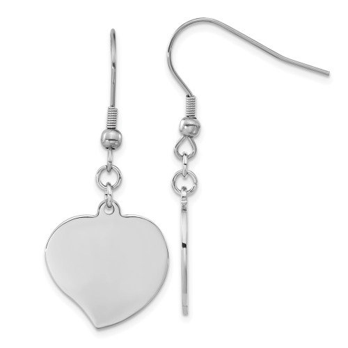 45mm Stainless Steel Polished Heart Shepherd Hook Dangle Earrings
