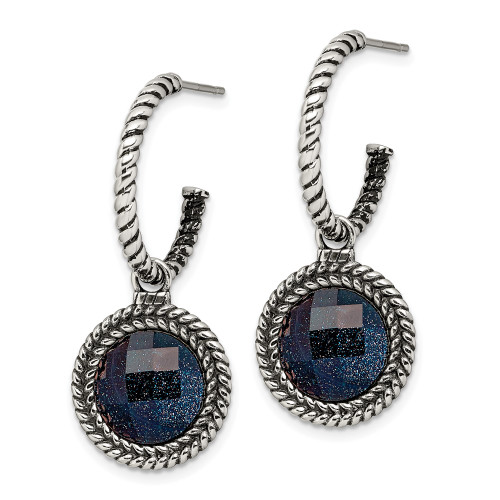 Stainless Steel Antiqued and Polished Blue Sandstone Reversible Earrings