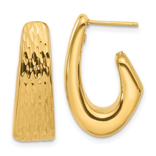 26mm 18K Yellow Gold Diamond-cut J-Hoop Post Earrings