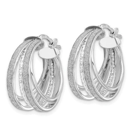 23.7mm Sterling Silver Rhodium-plated Glitter Diamond-cut Hoop Earrings