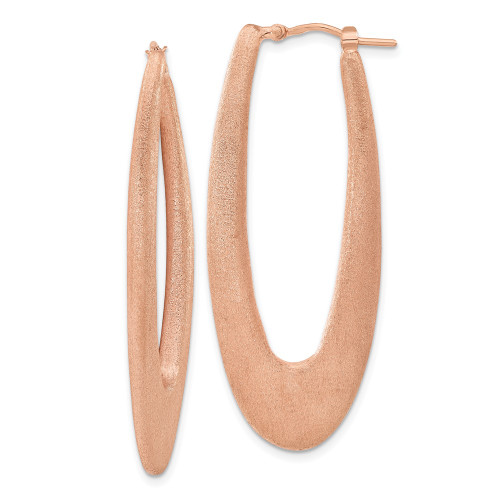 51mm Sterling Silver Rose Gold-plated Elongated Brushed Oval Hoop Earrings