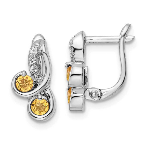 Image of 13.9mm Sterling Silver Rhod-plate .52t.w. Citrine/White Topaz Swirl Hinged Earrings