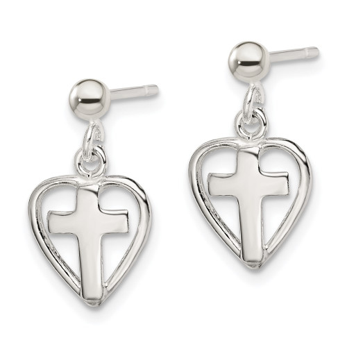 17mm Sterling Silver Cross in Heart Earrings
