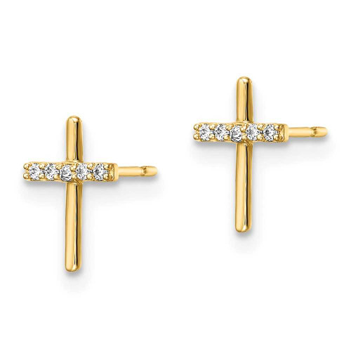 Image of 9.4mm 14K Yellow Gold CZ Cross Post Earrings YE2122
