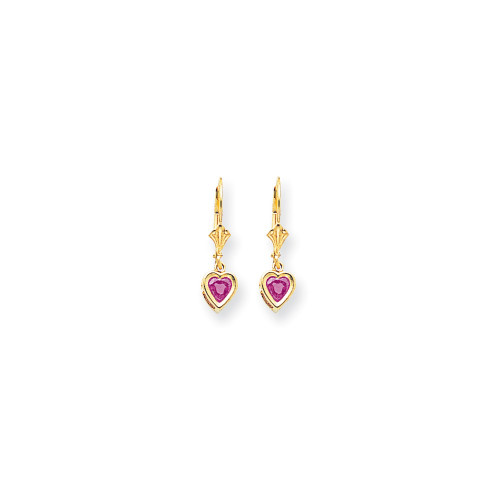 23mm 14K Yellow Gold 5mm Heart Pink Sapphire Earrings XLB109SP