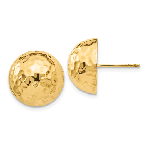 15mm 14K Yellow Gold Hammered Half Ball Post Earrings E929