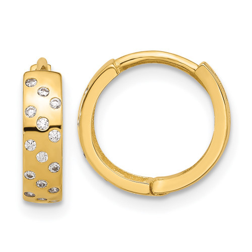 12.1mm 14K Yellow Gold Polished CZ Hinged Hoop Earrings TF2289