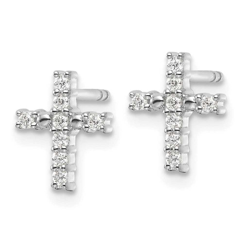 Image of 9.6mm 14k White Gold Polished Diamond Cross Post Earrings EM5533-015-WA