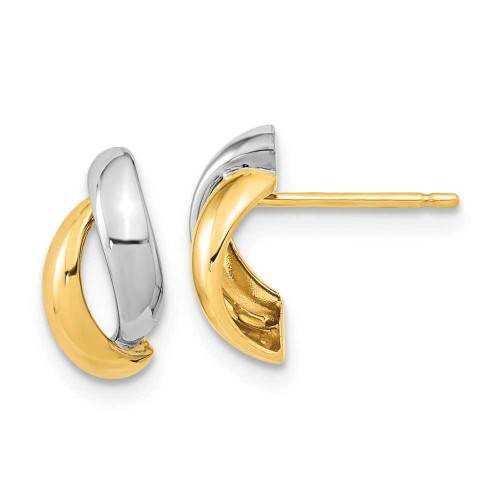 Image of 11.5mm 14K Yellow Gold White Rhodium Fancy Teardrop Post Earrings YE1981
