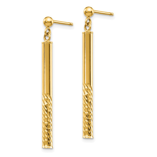 36.5mm 10k Yellow Gold Polished and Diamond-cut Bar Dangle Post Earrings 10TH954