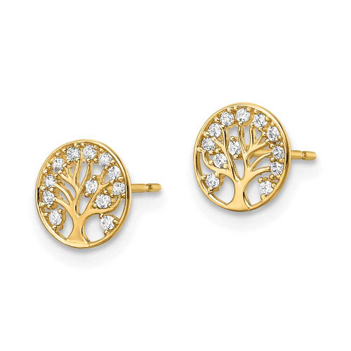 Image of 7.5mm 14K Yellow Gold CZ Tree of Life Post Earrings