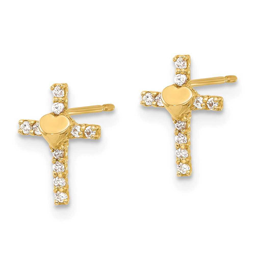 Image of 10k Yellow Gold Polished CZ Heart Cross Post Earrings