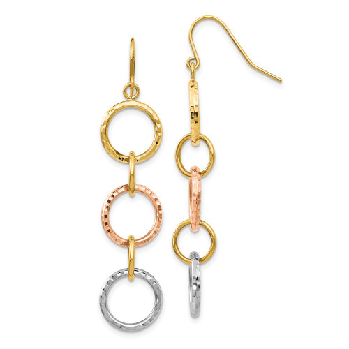 59mm 14k Tri-color Gold Diamond-cut Circle Dangle Earrings