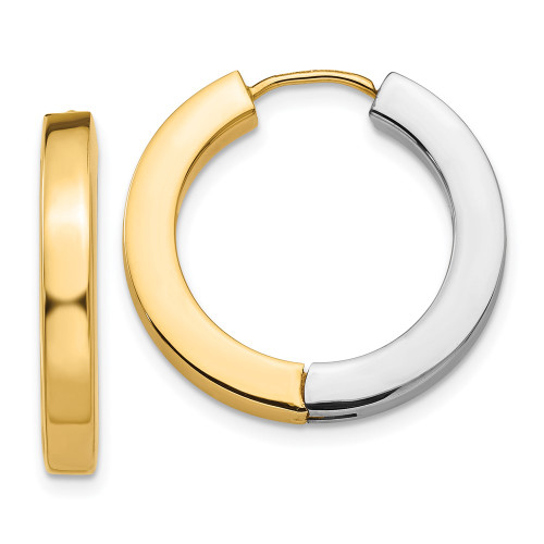 21mm 14k Two-tone Gold Polished Hollow Hinged Hoop Earrings