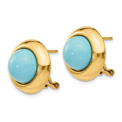 Image of 17mm 14K Yellow Gold Omega Clip Simulated Turquoise Earrings
