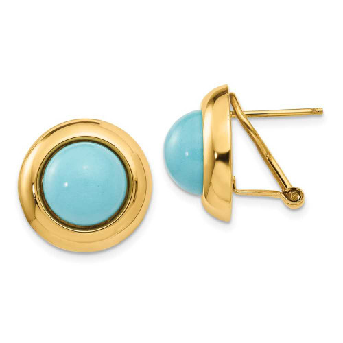 Image of 17mm 14K Yellow Gold Omega Clip Simulated Turquoise Earrings