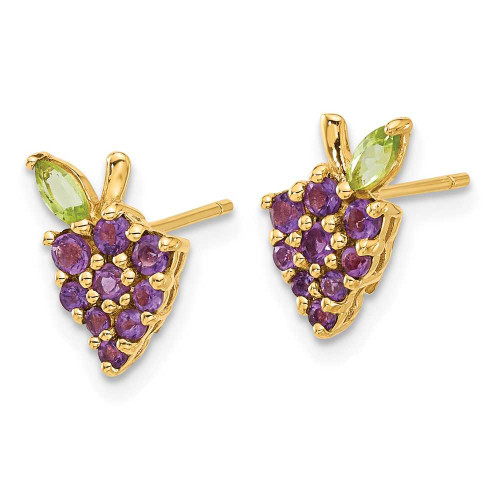 Image of 11.22mm 14K Yellow Gold Amethyst and Peridot Grapes Post Earrings
