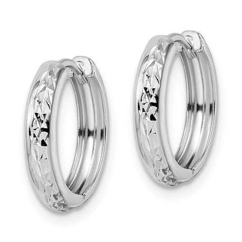 14.15mm 14k White Gold Polished Textured 3x15mm Hinged Hoop Earrings