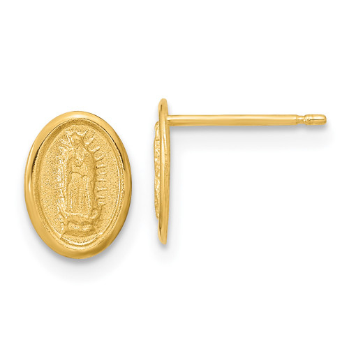 9mm 14K Yellow Gold Polished Our Lady of Guadalupe Post Earrings