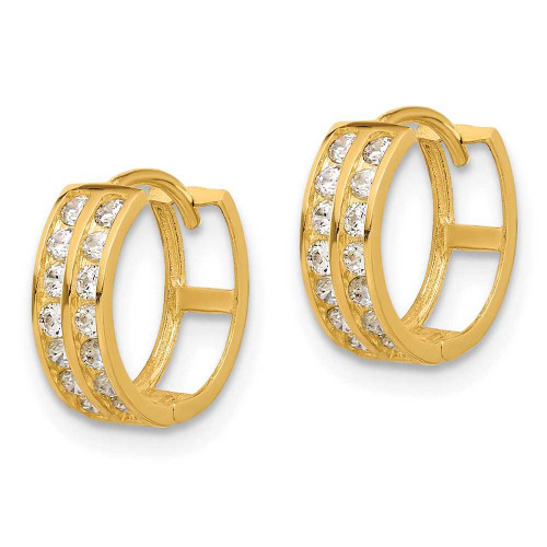 Image of 11.1mm 14K Yellow Gold Polished Two Row CZ 4mm Hinged Hoop Earrings