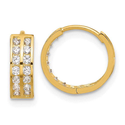 Image of 11.1mm 14K Yellow Gold Polished Two Row CZ 4mm Hinged Hoop Earrings