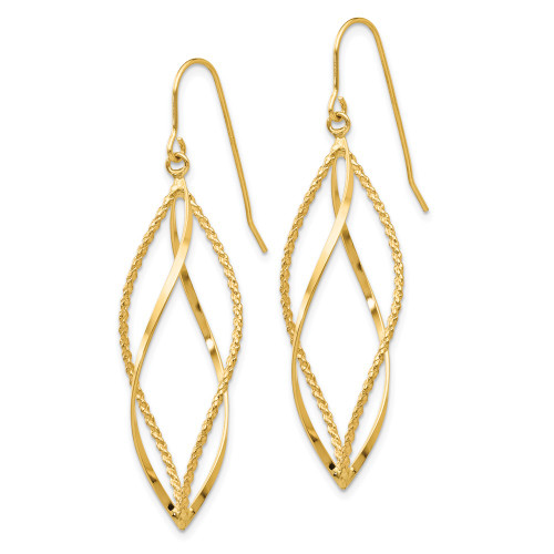 44mm 14K Yellow Gold Polished and Textured Twisted Dangle Earrings