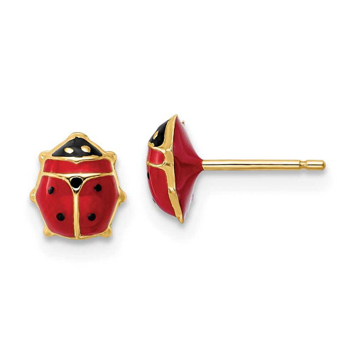 Image of 6.75mm 14K Yellow Gold Polished Enameled Medium Ladybug Post Earrings