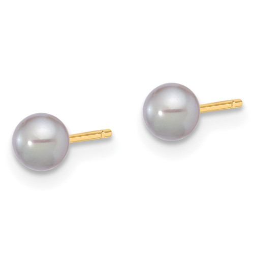 4.25mm 14K Yellow Gold 4-5mm Round Grey Freshwater Cultured Pearl Post Earrings