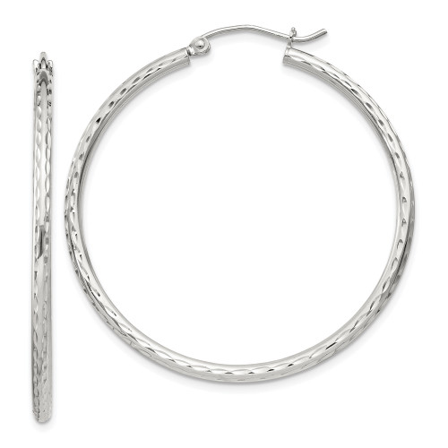 43mm Sterling Silver 2mm Diamond-cut Hoop Earrings QE4464SP