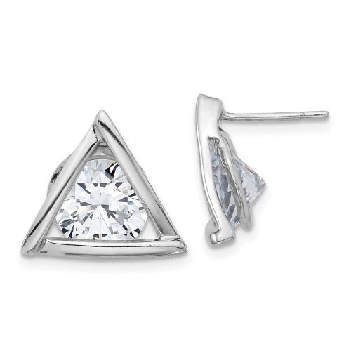 14.4mm Sterling Silver Polished CZ Triangle Post Earrings QE17129