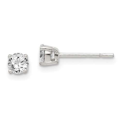 4mm Sterling Silver Polished 4mm Round CZ Stud Earrings QE14558