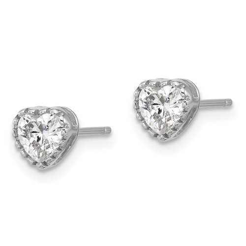 6.1mm Sterling Silver Rhodium-plated CZ Heart Post Earrings QE17500