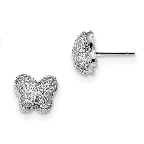9mm Sterling Silver Rhodium-plated CZ Butterfly Post Earrings QE13064