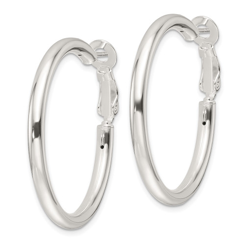 35.5mm Sterling Silver Polished 3.25mm Omega Back Round Hoop Earrings QE16949