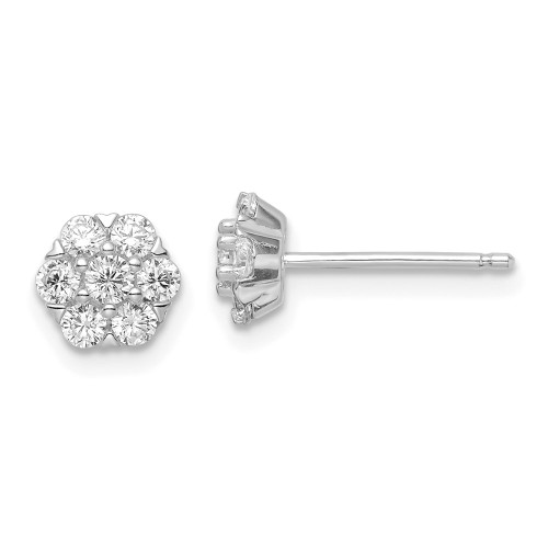 7.18mm Sterling Silver Rhodium-plated Polished CZ Flower Post Earrings QE16116