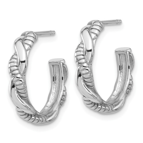 Sterling Silver Rhodium-plated Textured Twisted Post Hoop Earrings QE17006