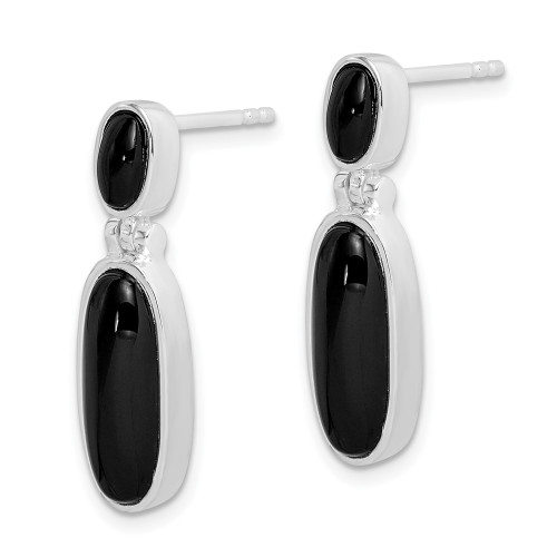 26mm Sterling Silver Rhodium-plated Polished Oval Onyx Post Dangle Earrings QE1079