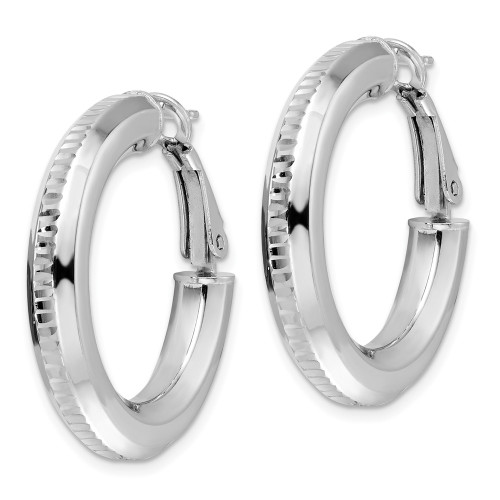 29mm Sterling Silver Rhodium-plated Diamond-cut 4.75mm Omega Back Round Hoop Earrings QE16957