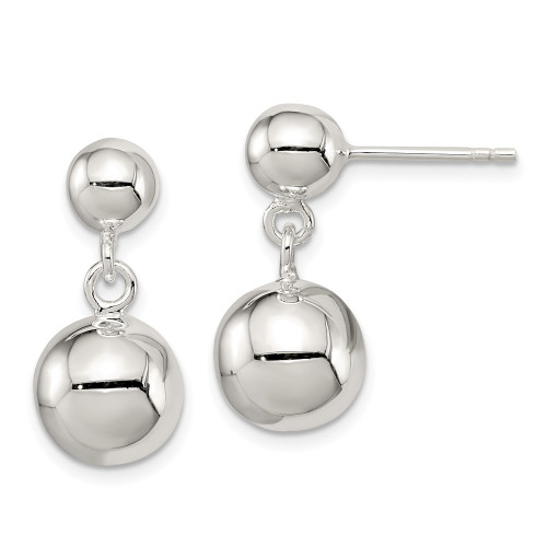 21mm Sterling Silver Round Bead Dangle Post Earrings