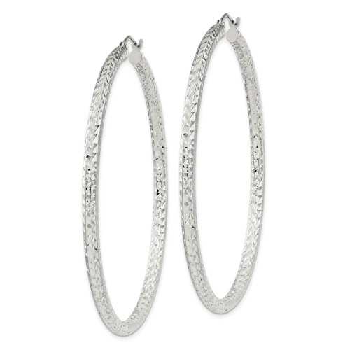 61mm Sterling Silver Diamond-cut 3x60mm Hoop Earrings