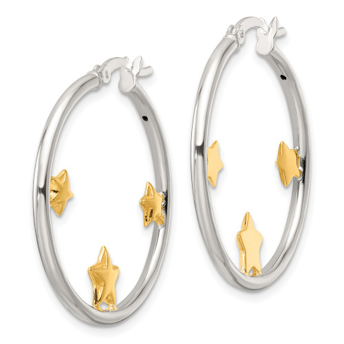 31.7mm Sterling Silver and Gold-tone Stars Hoop Earrings