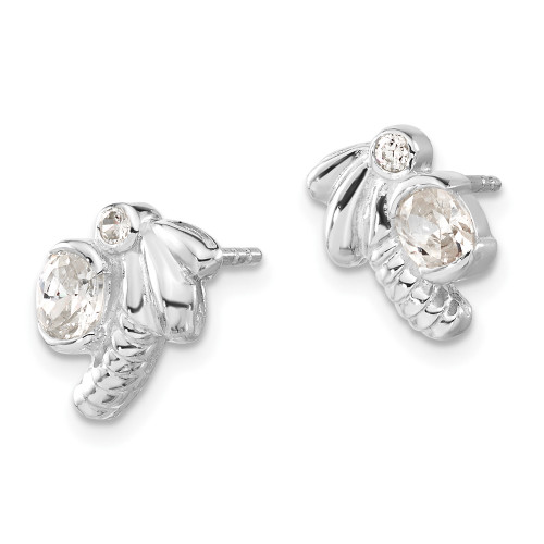 11.5mm Sterling Silver Polished CZ Dragonfly Post Earrings