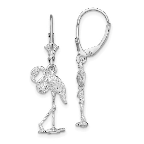 34.62mm Sterling Silver Polished Flamingo Leverback Earrings