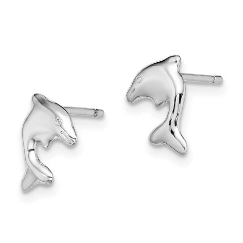 Image of 9.18mm Sterling Silver Rhodium-plated Dolphin Stud Earrings